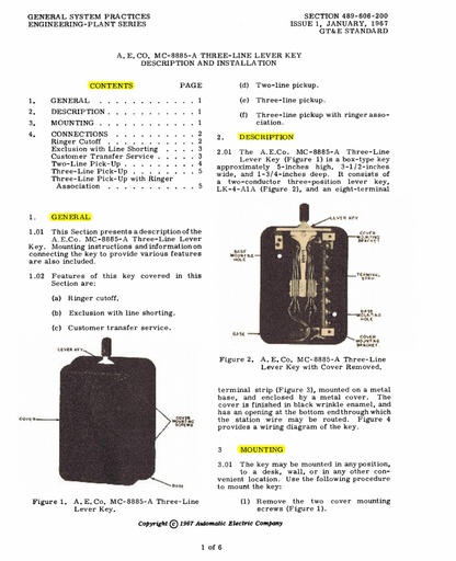 Gsp 4 606 0 I1 A E Co Mc 85 A 3 Line Lever Key