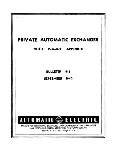 AE Bulletin 818 - P-A-X's With P-A-B-X Appendix - Sep40