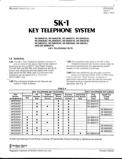 NE SK-1 Key Telephone System, 564, 565 and 2565 sets  P0523328 I1