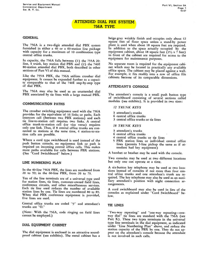 SWBT Service And Equipment Manual [07] - Part VI: Dial PBX Systems  Sections 5A, 6, 7 Dial PBX Sys