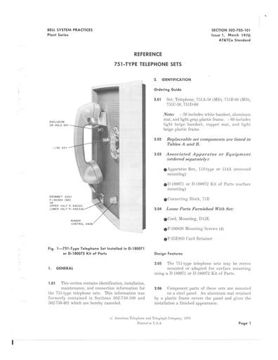 502-705-101 i1 Mar70 - Reference - 751-Type Telephone Sets
