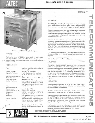 ALTEC Catalog IV - 544A Power Supply