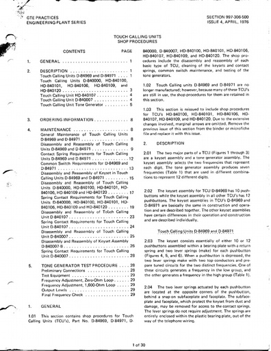 GSP 997-306-500, I4, Apr76, DTMF DIALS (Touch Calling) - Shop Procedure