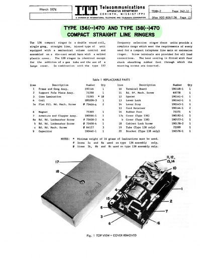 ITT TIMM 242.11 Mar74 Types 136 138 Compact Ringers Ocr R