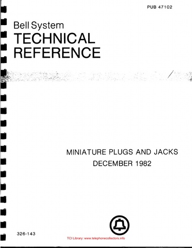 1982 - BSTR PUB 47102 Dec82 - Miniature Plugs and Jacks