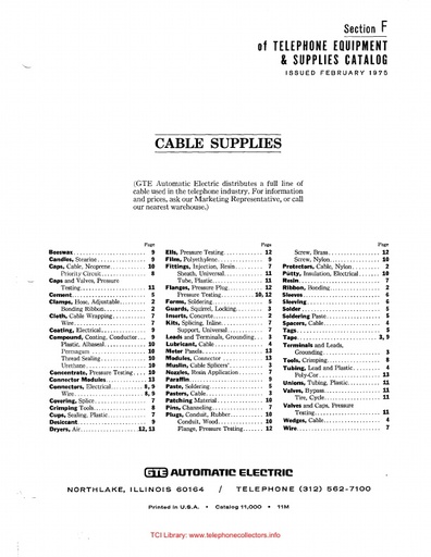 AE Catalog 11000 - Section F - Cable Supplies Feb75