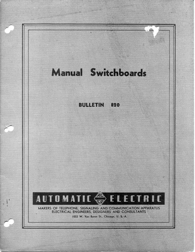 AE Bulletin 820 - Manual Switchboards