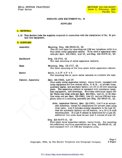 310-046-901PT iA Feb60 - Private Line Equip No 51 - Installation Supplies