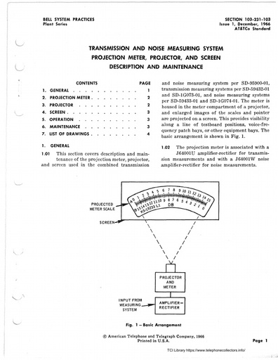 103-231-103 i1 Dec66 - Transmission and Noise Meas Projection Meter Screen