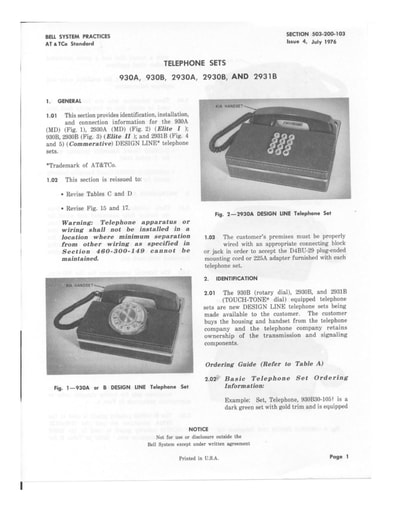503-200-103 i4 Jul76 - Elite Telephone Sets
