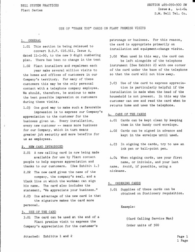469-050-900 SW iA Apr64 - Use of Thank You Cards on visits