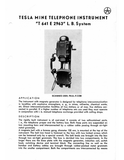 Tesla Mine Telephone Instrument T641 E 2963 Local Battery Systems