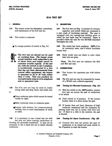 105-240-100 i3 Jun71 - 81A Test Set