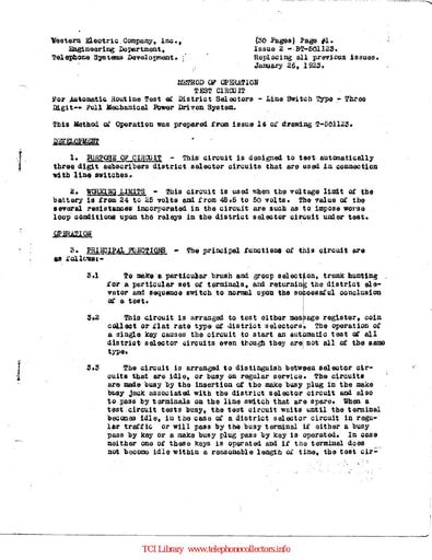 BT-501123 I2 - MOO Test circuit Automatic routine test of District selectors