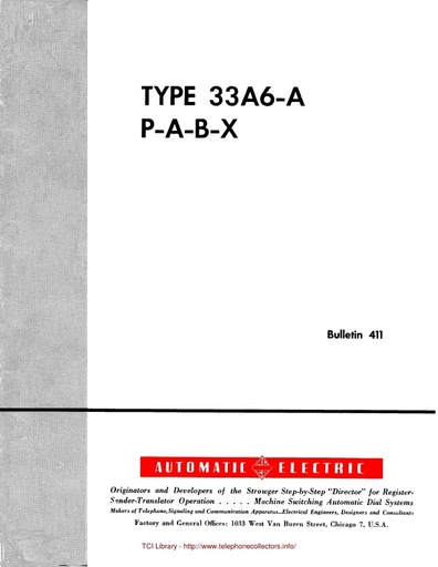 AE Bulletin 411 - Type 33A6-A PABX Sep53