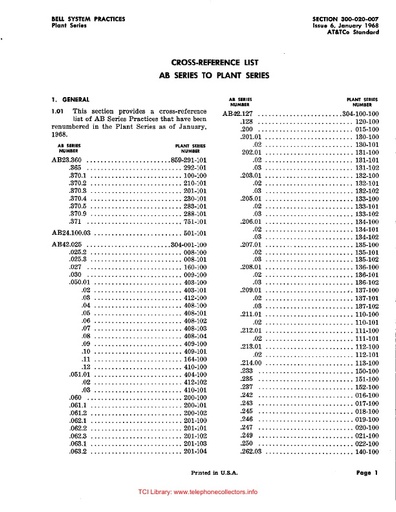 300-020-007 i06 Jan68 - Cross Reference AB-Series to Plant-Series