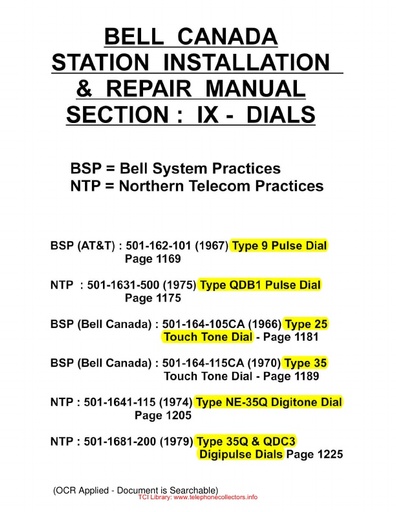 Bell Canada Station Inst and Repair Manual Dials 1981 r tci JL