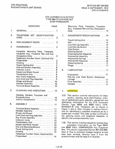 GSP 997-203-800, I3, Sep72, Type-860 Call Commander - Shop Procedure