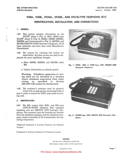 503-200-103 i6 1981 - 930a 930b 2830a 2930b and 2931b - Elite telephone sets