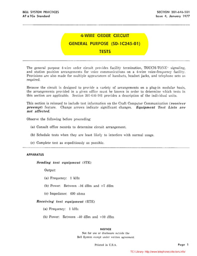 201-646-501 i4 Jan77 - 4 Wire Order Circuit - General Purpose SD-1C245-01 - Test
