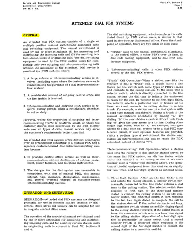 SWBT Service And Equipment Manual [06] - Part VI: Dial PBX Systems Section 5 Attended Dial PBX Sys