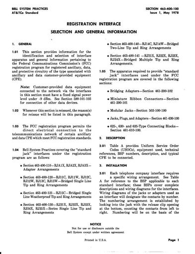 463-400-100 i1 May78 - Registration Interface Tl
