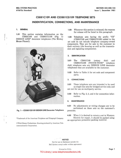503-200-122 i1 dec 1981 - cs881c109 cs2881cg109 - Mickey Mouse telephone sets