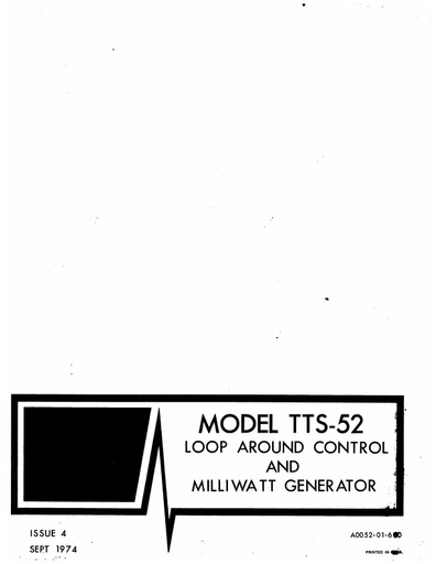 TTS-52 Loop Around Control and Milliwatt Generator