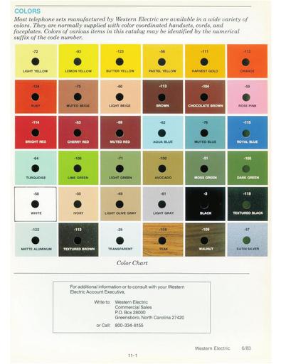 Western Electric Telephone Set Color Code Chart - Jun83