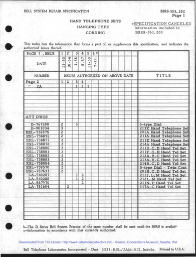 BSRS 353.252 i6 Jul72 - Hand Tel Sets Hanging Type Cording