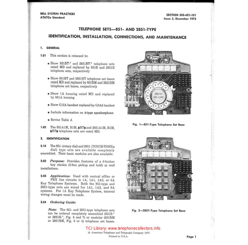503-601-101 i5 Dec73 - 851 and 2851 Wall Keysets