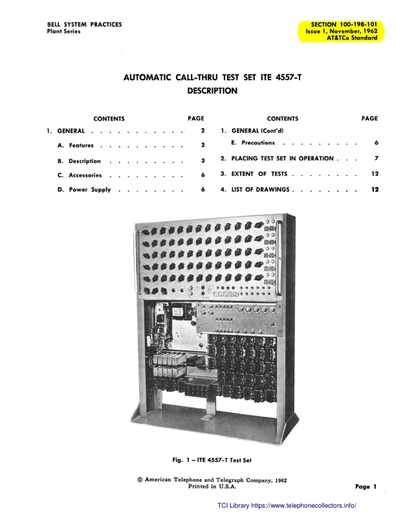 100-198-101 i1 Nov62 - Automatic Call-Thru Test Set ITE 4557-T Description