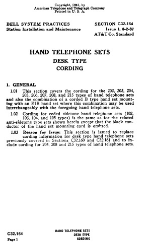 C32.164 i1 Aug37 - Hand Telephone Desk Sets - Cording